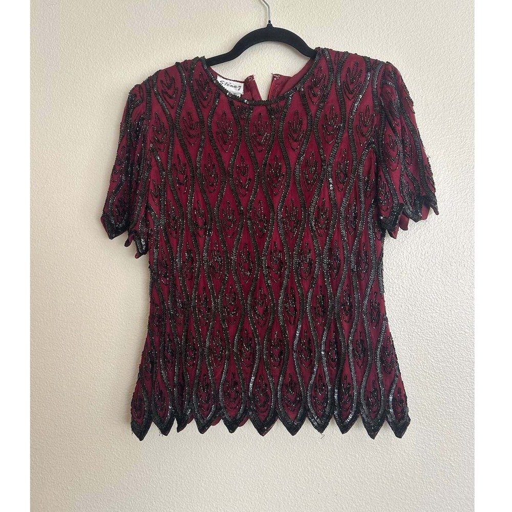 Stenay Silk Beaded Blouse S Sequin Mob Wife Old Money Y2K Gorpcore Vintage 90's